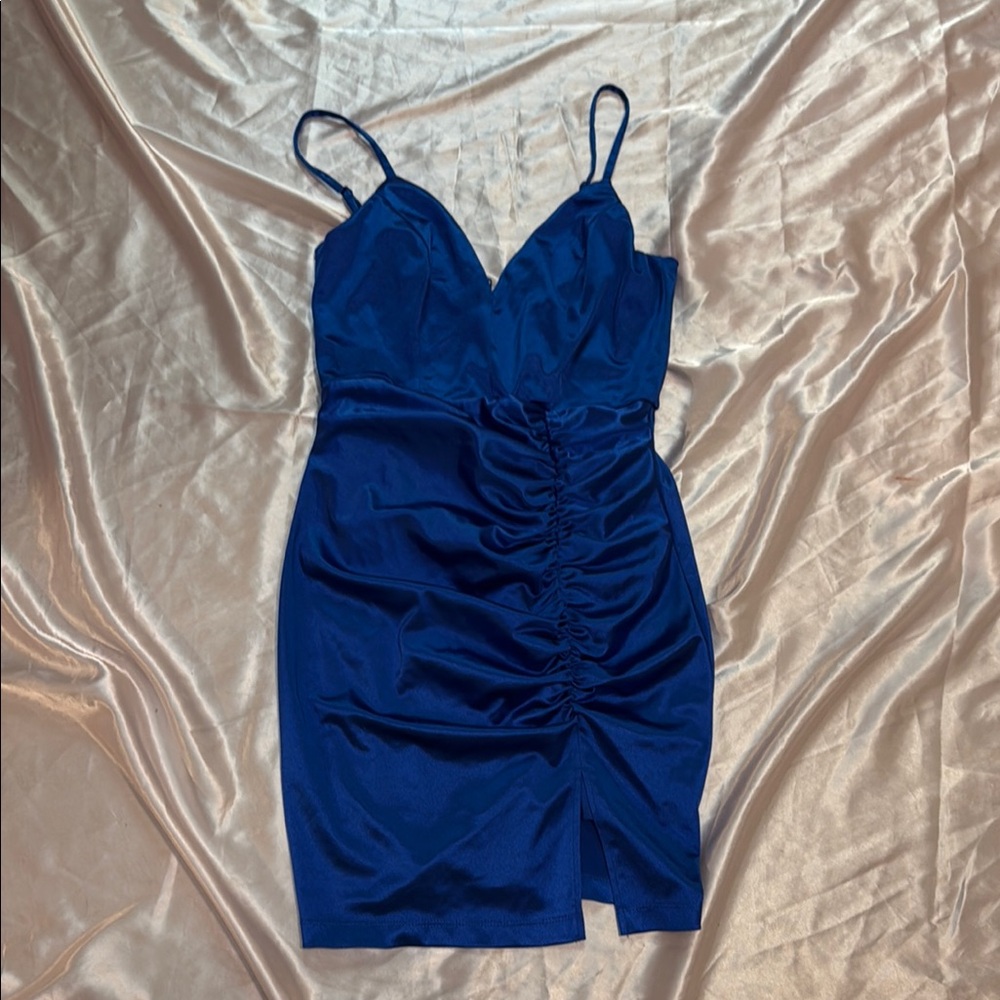 Elegant Blue Ruched Dress